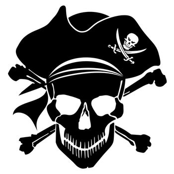 Pirate Skull Captain with Hat and Cross Bones Clipart Illustration