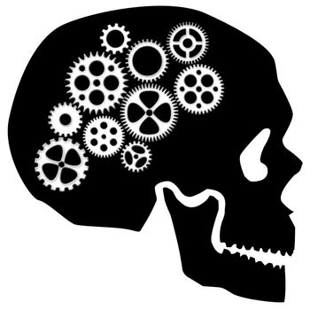 Skull Silhouette with Gears Isolated on White Background Clipart