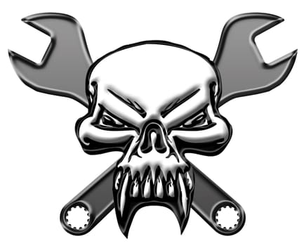 Bikers Skull Symbol with Mechanics Wrench Illustration