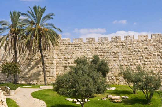 The wall of old Jerusalem in Israel 