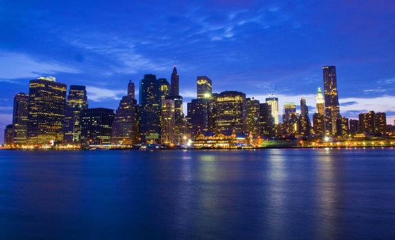 New York city skyline by night taken from Brooklyn