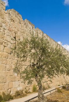 The wall of old Jerusalem in Israel 