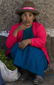 Cusco , Peru - May 27 : Peruvian woman in a market in Cusco Peru , May 27 2011