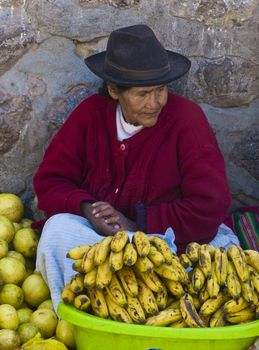 Cusco , Peru - May 27 : Peruvian woman in a market in Cusco Peru , May 27 2011