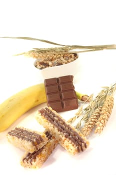 Chocolate banana cereal bar with chocolate and cereal