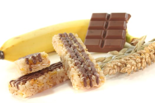 Chocolate banana cereal bar with chocolate and cereal