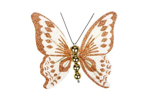 Butterfly Christmas tree ornament isolated on white background.