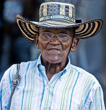 Catagena de Indias , Colombia - December 22 : Portrait of colombian man participant  in the celebration for the presentation of the new city symbol held in Cartagena de indias on December 22 2010