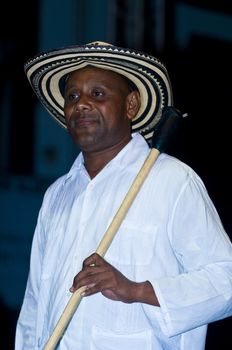 Catagena de Indias , Colombia - December 22 : Portrait of a colombian man participant  in the celebration for the presentation of the new city symbol held in Cartagena de indias on December 22 2010