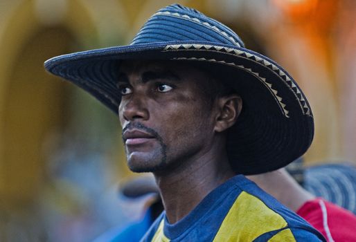 Catagena de Indias , Colombia - December 22 : Portrait of colombian man participant  in the celebration for the presentation of the new city symbol held in Cartagena de indias on December 22 2010