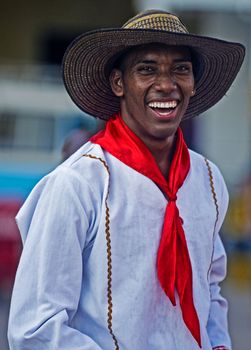 Catagena de Indias , Colombia - December 22 : Portrait of a colombian man participant  in the celebration for the presentation of the new city symbol held in Cartagena de indias on December 22 2010