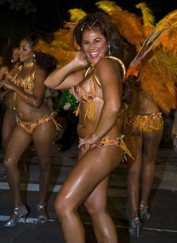 MONTEVIDEO, URUGUAY - FEB 05 2011 :  dancers participant in the annual national festival of Uruguay ,held in Montevideo Uruguay on February 05 2011