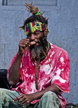 SAN ANDRES , COLOMBIA - DECEMBER 13 2010 : Portrait of a rastaman in the Caribbean island "San Andres" 