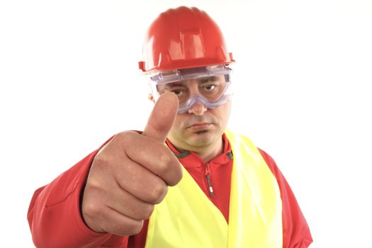 Worker with protective gear with thumbs up 