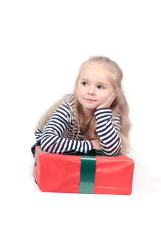 Shot of little cute girl with long hair in studio