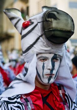 MONTEVIDEO, URUGUAY - FEBRUARY 05 2011 : A costumed carnaval participant in the annual national festival of Uruguay ,held in Montevideo Uruguay on February 05 2011 