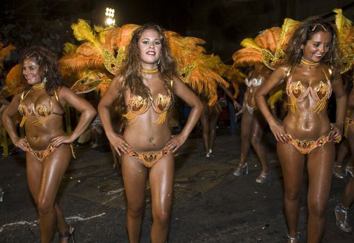 MONTEVIDEO, URUGUAY - FEB 05 2011 :  dancers participant in the annual national festival of Uruguay ,held in Montevideo Uruguay on February 05 2011