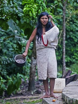 TAYRONA PARK , COLOMBIA - DECEMBER 17 2010 : Native Indian woman in a village in "Tayrona" park , Colombia 