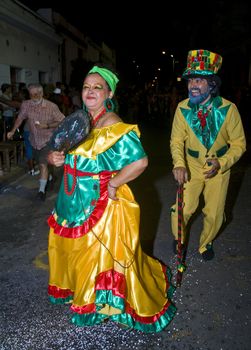 MONTEVIDEO, URUGUAY - JANUARY 27 2011 : A costumed carnaval participants in the annual national festival of Uruguay ,held in Montevideo Uruguay on January 27 2011 