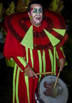 MONTEVIDEO, URUGUAY - JANUARY 27 2011 : A costumed carnaval participant in the annual national festival of Uruguay ,held in Montevideo Uruguay on January 27 2011 