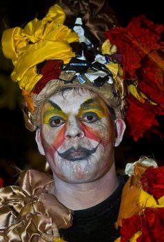 MONTEVIDEO, URUGUAY - JANUARY 27 2011 : A costumed carnaval participant in the annual national festival of Uruguay ,held in Montevideo Uruguay on January 27 2011 