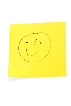 Yellow sticker and emoticon  isolated on the white background 