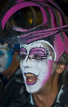 MONTEVIDEO, URUGUAY - JANUARY 27 2011 : A costumed carnaval participant in the annual national festival of Uruguay ,held in Montevideo Uruguay on January 27 2011 