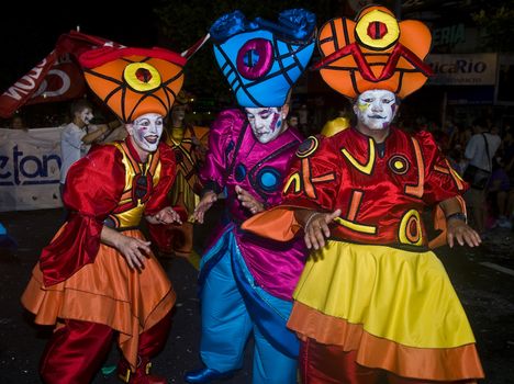 MONTEVIDEO, URUGUAY - JANUARY 27 2011 : A costumed carnaval participants in the annual national festival of Uruguay ,held in Montevideo Uruguay on January 27 2011 