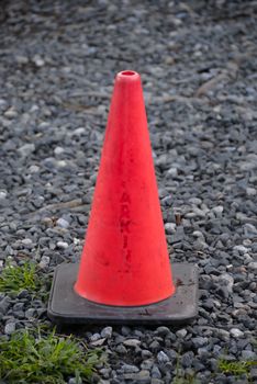 Orange road block isolated on stone back ground