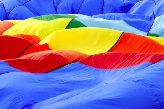 Close up shot of the colorful cloth in an hot air balloon