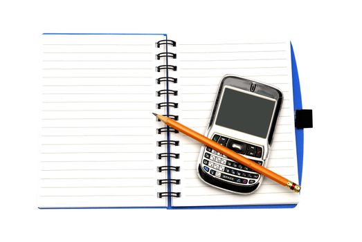 Notebook pencil and eraser isolated on a white background