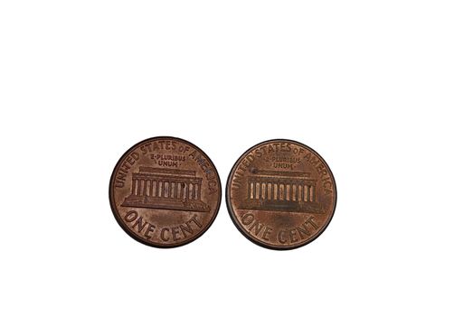 Two pennies isolated on a white back ground conceptof idea