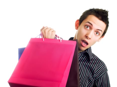 Young man holding shopping bags