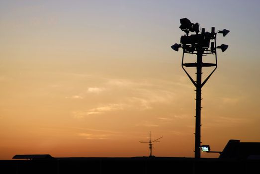 Surise and lights  at an international airport