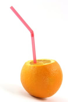 orange with straw inside isolated on white background