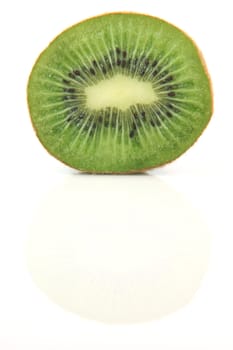 half kiwi fruit with reflection isolated on white background healthy eating and agriculture concepts