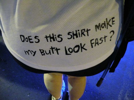 a runners shirt at a running event, with a funny caption.