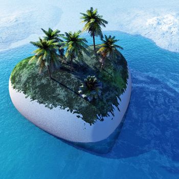 Illustration of heart shaped tropical island.