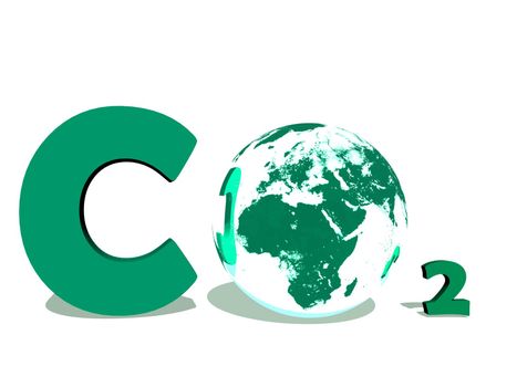 Green symbol of carbon dioxyde with earth instead of O in white background