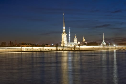 Evening kind on the Peter and Paul Fortress in St.-Petersburg and the river Navu

