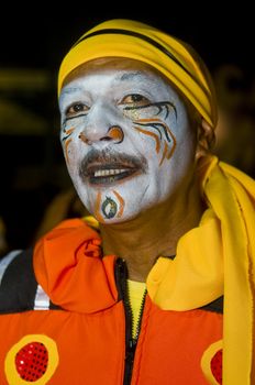 MONTEVIDEO, URUGUAY - JANUARY 27 2011 : A costumed carnaval participant in the annual national festival of Uruguay ,held in Montevideo Uruguay on January 27 2011 