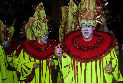 MONTEVIDEO, URUGUAY - JANUARY 27 2011 : A costumed carnaval participants in the annual national festival of Uruguay ,held in Montevideo Uruguay on January 27 2011 