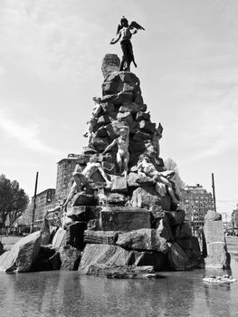 Frejus Tunnel Monument in Piazza Statuto, Turin, Italy