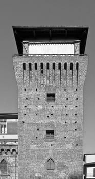 Tower of Settimo Torinese ( Torre Medievale ) medieval castle near Turin - rectilinear frontal view