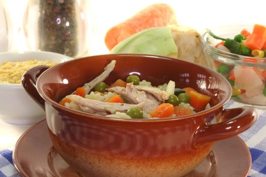 Chicken soup with chicken and fresh vegetable soup