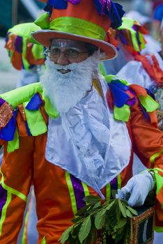 MONTEVIDEO, URUGUAY - JANUARY 27 2011 : A costumed carnaval participant in the annual national festival of Uruguay ,held in Montevideo Uruguay on January 27 2011 