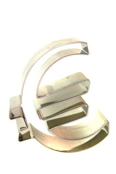silver three-dimensional Euro sign on a white background