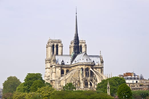 Notre Dame de Paris. Symbol of Paris. View of the island Cite. River Seine.