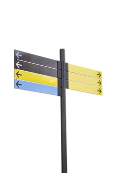 Colorful plastic informational signs with arrows. Show the direction. Isolation on white background.