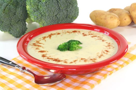 a plate of broccoli cream soup with fresh vegetables
